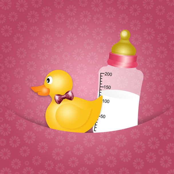 ördek oyuncak bebek şişe ile - Fotoğraf, Görsel