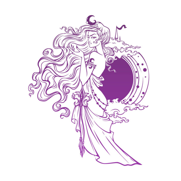mistyc elf princess, queen of night, vector illustration - Vektori, kuva