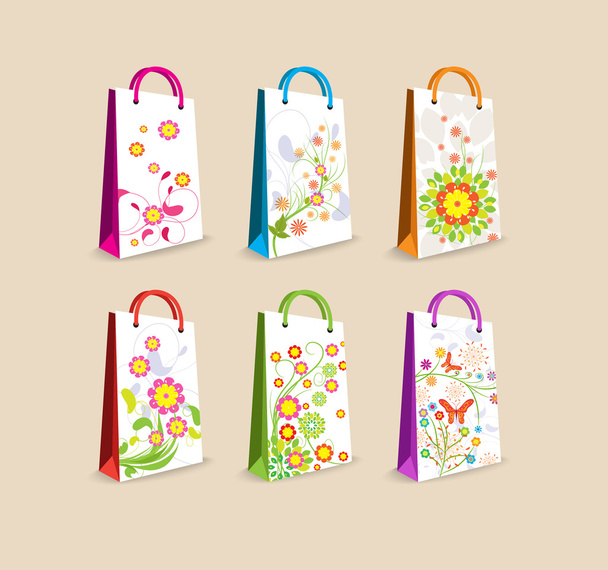 Shopping bags with trees pattern - Vector, imagen