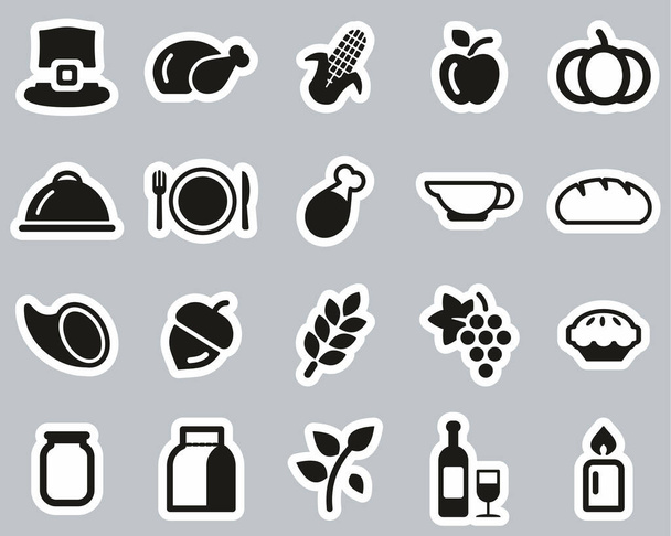 Thanksgiving Holiday Dinner & Tradition Icons Black & White Sticker Set Big - Vektor, kép