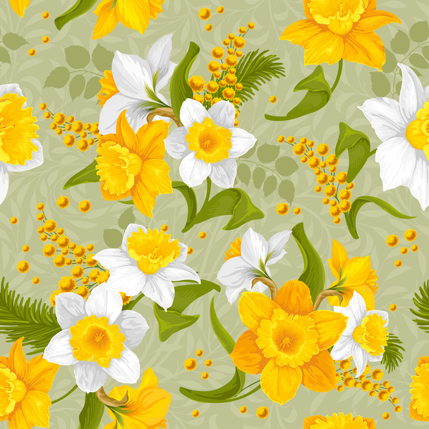 Retro flower seamless pattern - daffodils - Vector, Image