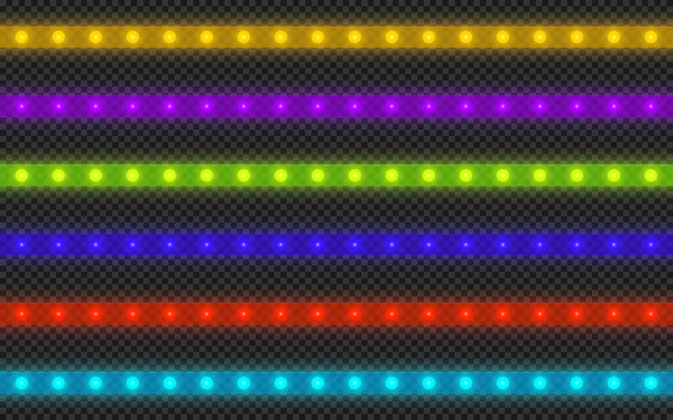 Ρεαλιστική ταινία LED διαφόρων χρωμάτων σε διαφανές φόντο. - Διάνυσμα, εικόνα