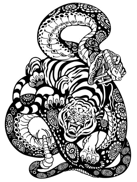 Snake and tiger fighting - Vector, Image