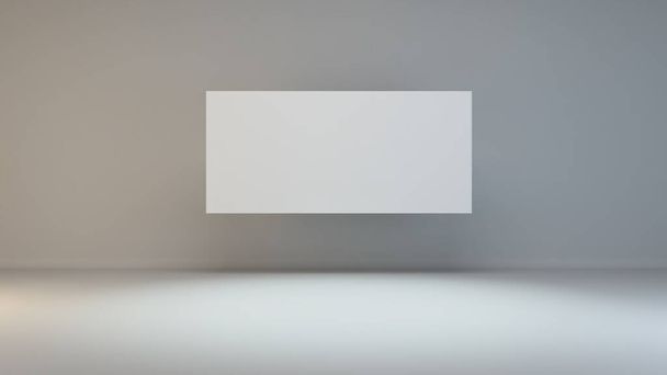 Quadro minimalista branco em branco como tela na parede com luz sob ponto na sala vazia renderização 3D realista - Foto, Imagem