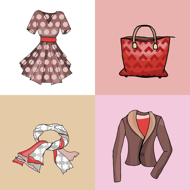Isolated woman clothes. Set with glamour things. - Vector, afbeelding