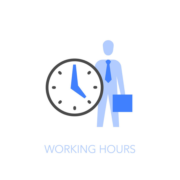 Σύμβολο ωρών εργασίας με υπάλληλο και ρολόι. Εύκολο στη χρήση για την ιστοσελίδα ή την παρουσίασή σας. - Διάνυσμα, εικόνα