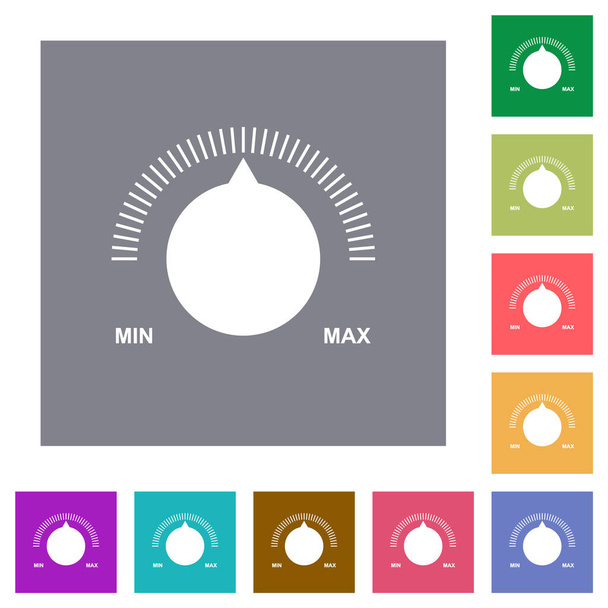 Controllo del volume con didascalie icone piatte su semplici sfondi quadrati a colori - Vettoriali, immagini