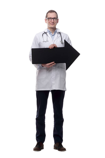 qualified doctor pointing the right direction . isolated on a white - Photo, image