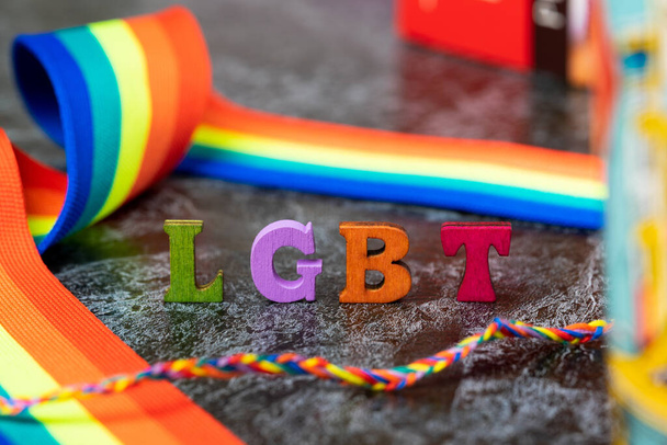 Gay pride letters LGBT, gray-black background - Foto, Imagem
