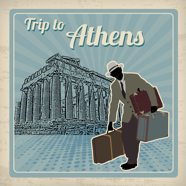 Afiche retro de viaje a Atenas
 - Vector, Imagen