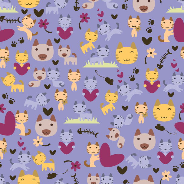 Cute little kittens seamless pattern - Vector, afbeelding