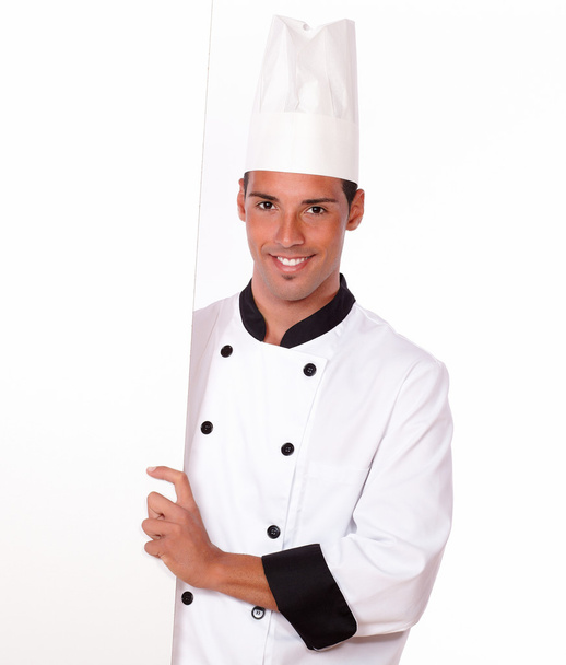 Professional chef holding a blank placard - 写真・画像
