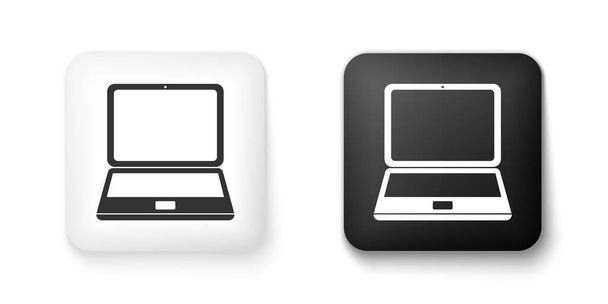 Μαύρο και άσπρο εικονίδιο laptop απομονωμένο σε λευκό φόντο. Σημειωματάριο υπολογιστή με κενό σήμα οθόνης. Τετράγωνο κουμπί. Διάνυσμα. - Διάνυσμα, εικόνα