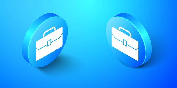 Isometric Briefcase icon isolated on blue background. Business case sign. Business portfolio. Blue circle button. Vector. - Vector, Image