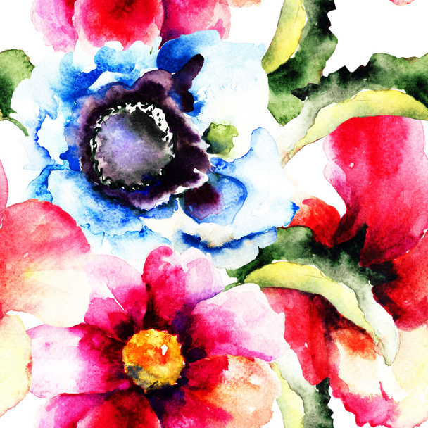 Seamless wallpaper with summer flowers - Φωτογραφία, εικόνα