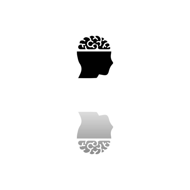 Mente abierta. Símbolo negro sobre fondo blanco. Ilustración simple. Icono de vector plano. Sombra de reflexión de espejo. Se puede utilizar en el logotipo, la web, el móvil y el proyecto UI UX - Vector, imagen