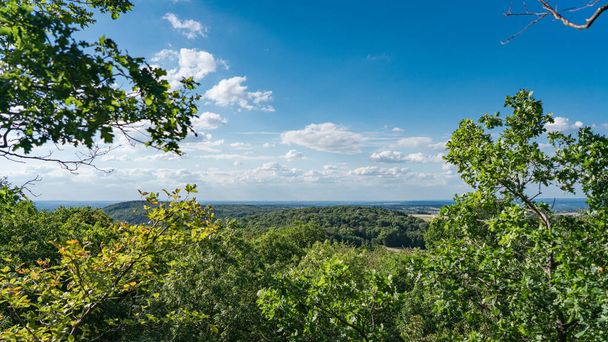 Blick von der Felswand des Stenzelbergs über das Waldgebiet bis weit nach Köln. - Foto, Bild
