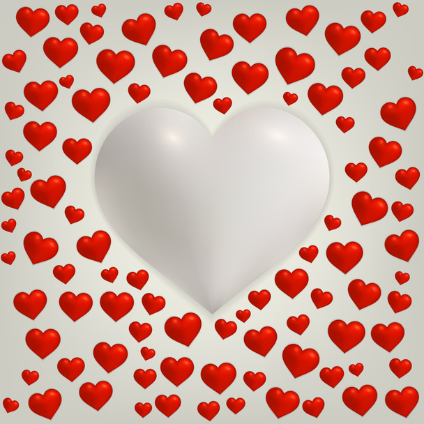 Открытка на день Святого Валентина с красными сердцами и большим белым сердцем
 - Вектор,изображение