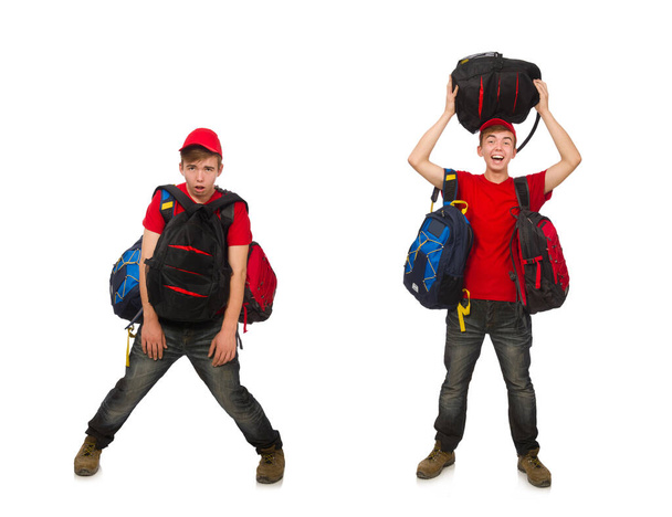 Young traveller with backpack isolated on white - Foto, Imagem