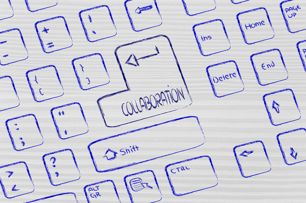 computer keyboard with special key: collaboration - Foto, Imagen
