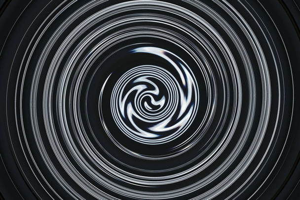 Schwarz-weiße Spirale nach der Verformung eines Bildes. Künstlerisches Bild, Spirale bunten Hintergrund. - Foto, Bild