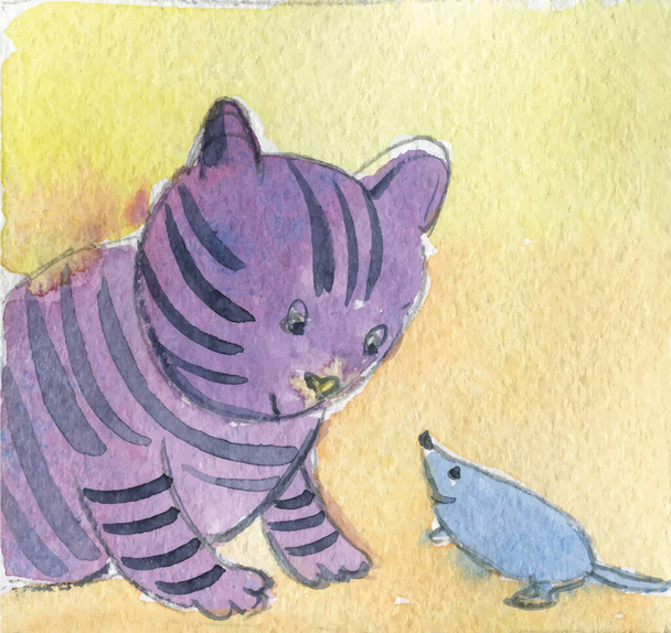 Ilustrações para crianças, aquarela, Amizade de gato e rato, ilustração vetorial - Vetor, Imagem