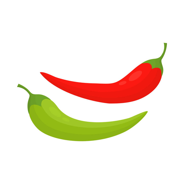 Rote und grüne Paprika. Heißes Chilipapier Set vorhanden. Gesunde biologische Lebensmittel. Vektor-Illustration isoliert auf Weiß. - Vektor, Bild