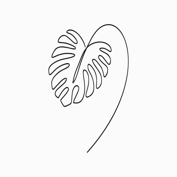 Monstera leaf - one line drawing. Continuous line exotic tropical plant monstera. Hand-drawn minimalist illustration. Vector. - Vector, Image