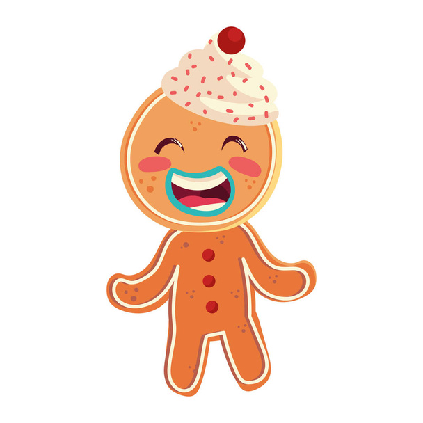 gingerbread man character cartoon christmas on white background - Vector, Image