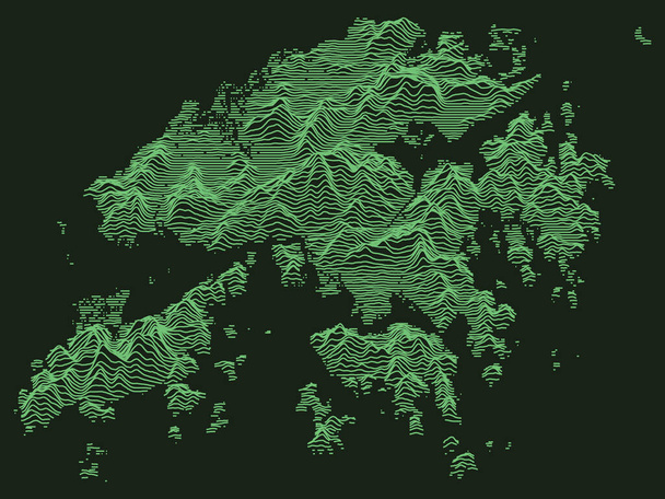 Зеленый тактический военный стиль 3D Топографическая карта Китайского специального административного района Гонконг - Вектор,изображение