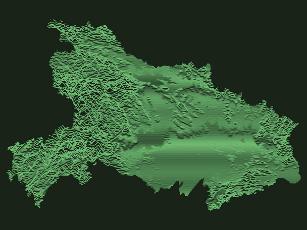 Зеленый тактический военный стиль 3D Топографическая карта китайской провинции Хубэй - Вектор,изображение