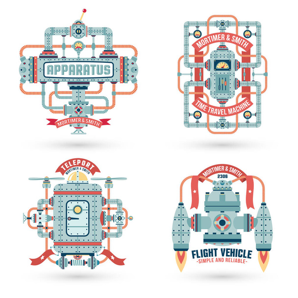 Steampunk logos. Steampunk machinery, machines - Vector, Imagen