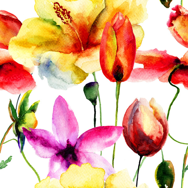 Seamless wallpaper with wild flowers - Fotografie, Obrázek
