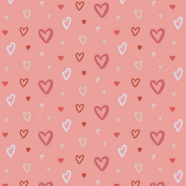 Nahtloses Muster zum Valentinstag. Scrapbooking Papier. Hintergrund mit moderner Kalligrafie und rosa Herzen. Vektorillustration. - Vektor, Bild