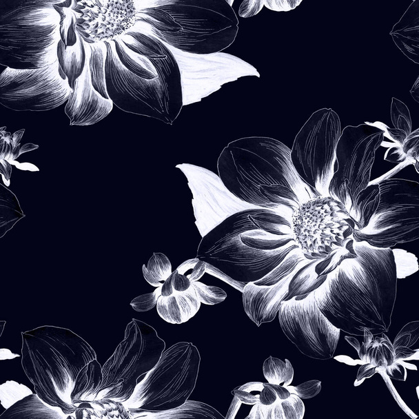 Seamless background. Dahlia is a flower and a bud. background pattern - floral motifs. Wallpaper. Use printed materials, decoupage cards, posters, postcards, packaging. - Photo, Image