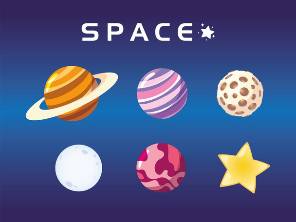 space galaxy solar system moon star and planets - Vector, Image