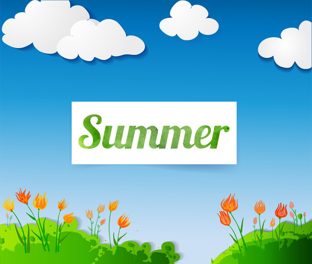 Summer sign  on spring landscape. - Vector, Imagen
