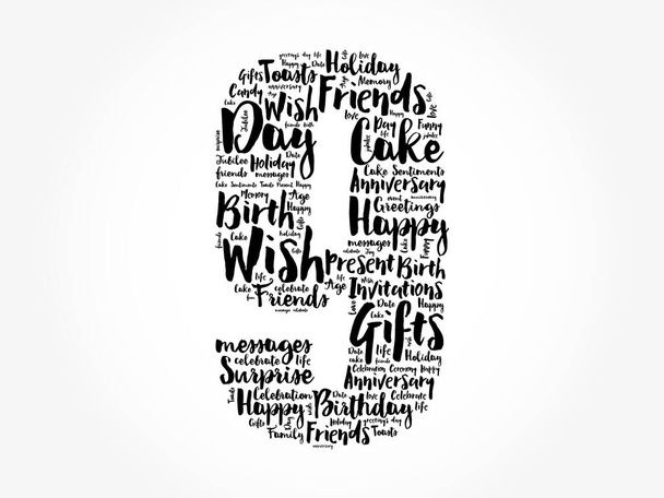Happy 9th birthday word cloud, holiday concept background - Photo, Image