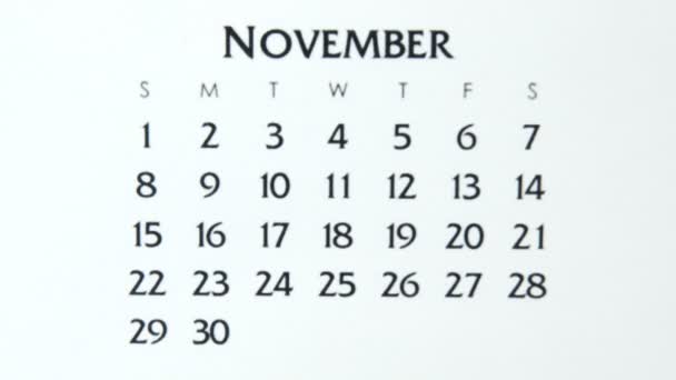 Día de círculo de la mano femenina en la fecha del calendario con un marcador rojo. Conceptos básicos de negocio Wall Calendar Planner and Organizer. 5 de noviembre - Metraje, vídeo