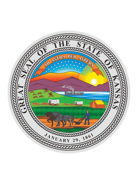 Great Seal of US Federal State of Kansas (The Sunflower State) - Vector, Image