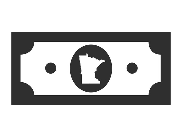 Amerikaanse federale kaart van Minnesota binnen zwart-wit Amerikaanse dollar Bill - Vector, afbeelding