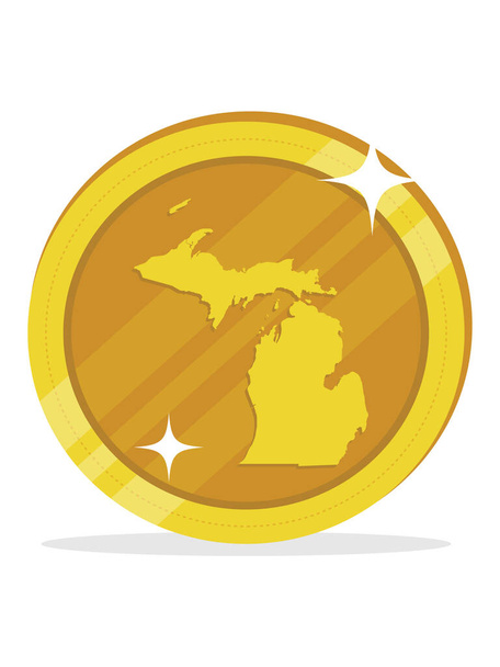 Estados Unidos Mapa Federal de Michigan dentro de Estados Unidos Moneda de Dólar de Oro - Vector, imagen