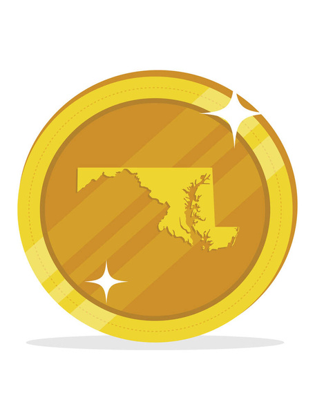 Федеральная карта штата Мэриленд в составе США Золотой монеты - Вектор,изображение