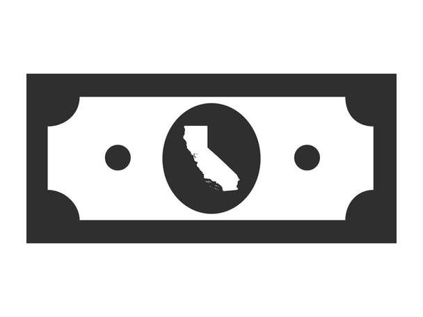 ABD Federal Kaliforniya Haritası Siyah ve Beyaz Amerika Birleşik Devletleri Dolar Bill - Vektör, Görsel