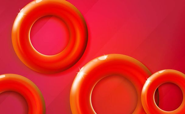 Red rings background glossy start-up presentation, design shiny scarlet 3d realistic vibrant color tones circles. Abstract vector glittering cover illustration. Backdrop, banner. EPS10. - Vector, imagen