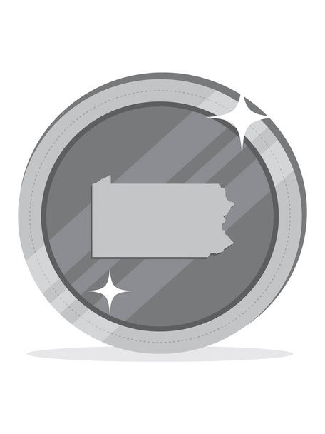Amerika Birleşik Devletleri Pennsylvania Eyaleti 3 boyutlu ABD Gümüş Para Haritası - Vektör, Görsel