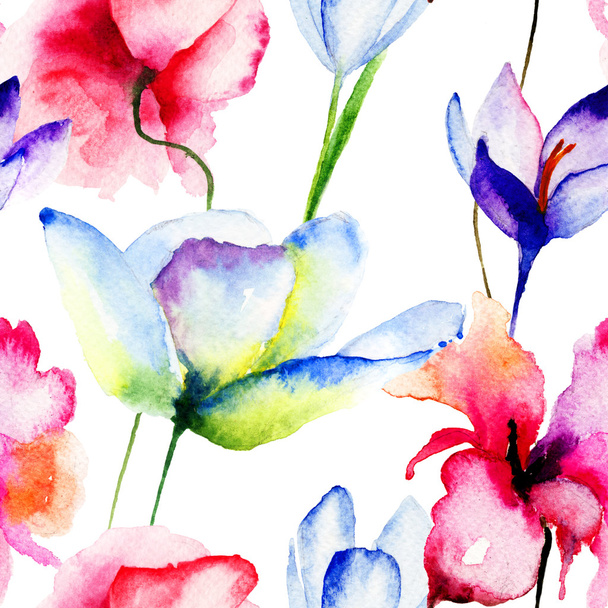 Seamless wallpaper with spring flowers - 写真・画像