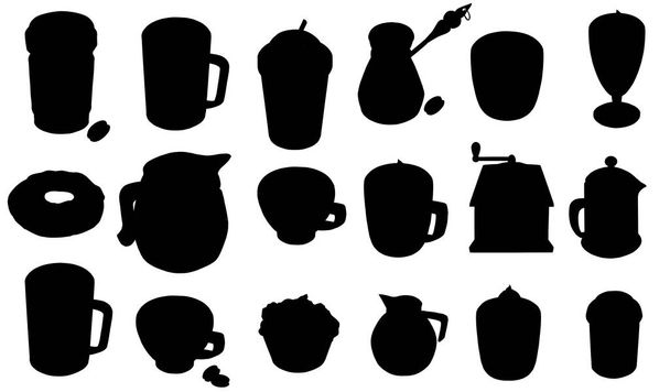 Διαφορετικά σχήματα φλυτζανιών. Μαύρες σιλουέτες από κούπες. Εικόνα υψηλής ποιότητας - Φωτογραφία, εικόνα