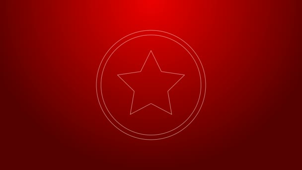 Ikona Zelená čára Hvězda izolovaná na červeném pozadí. Oblíbené, nejlepší hodnocení, symbol ocenění. Grafická animace pohybu videa 4K - Záběry, video