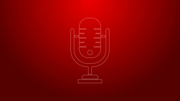Green line Microphone icon isolated on red background. On air radio mic microphone. Speaker sign. 4K Video motion graphic animation - Footage, Video